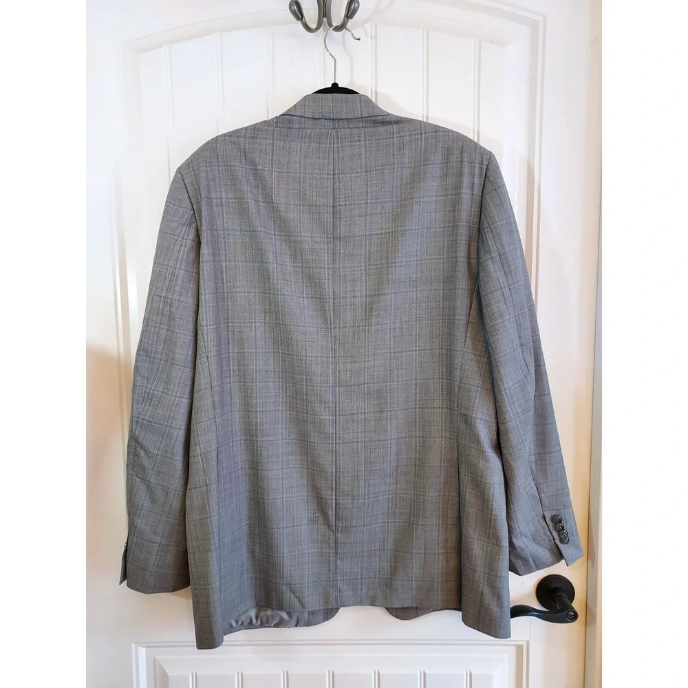 Michael Kors Mens Wool Blend Plaid Suit Jacket Blazer 44L Gray Natural Stretch